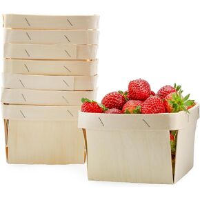 Cornucopia Quart Wooden Berry Baskets (8-Pack); 5.75-Inch Square Vented Wood Boxes for Fruit Picking, Easter or Arts & Crafts