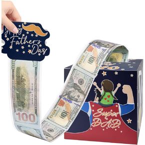 SietDESEO Fathers Day Money Box for Cash Gift Pull, Navy Blue Money Roll Gift Box Fathers Day Gift Ideas form Daughter Son Wife Surprise Money Gift Box