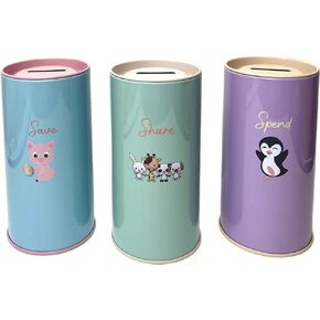 Place Piggy Bank for Girls and Boys. Set of 3 Money Coin Banks: Save, Share, Spend to Help Kids Become financially Responsible