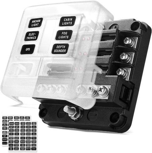 MICTUNING 6-Circuit Blade Fuse Block,6-Way Fuse Box Block Holder with LED Indicator Waterproof Durable Protection Cover Sticker Lable For Automotive Car Boat Marine SUV BUS Subway in Saudi Arabia