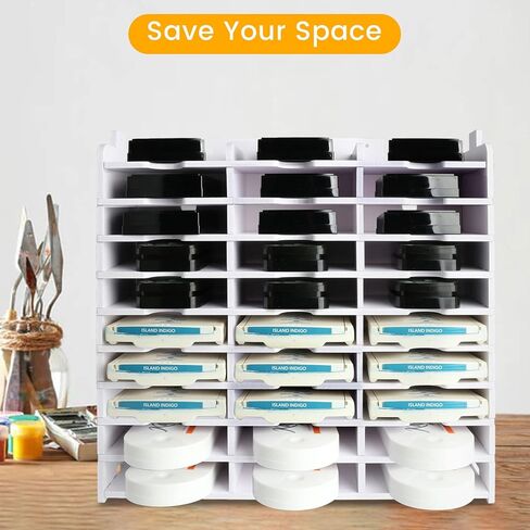 تخزين وسادة الحبر من YUIONNAY - تصميم منظم وسادة الختم - رف صينية طلاء مثبت على الحائط للحرف اليدوية - إمداد متوافق مع حامل الاستغاثة 40 in Kuwait