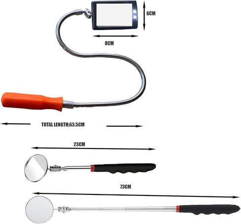 Lelukee 5pcs Flexible Inspection Mirror Telescopic with LED Flashlight,Including Magnetic Pick Up Bar.Workshop Mirror,Geocaching Equipment,Maintenance Inspection Mirror in Saudi Arabia