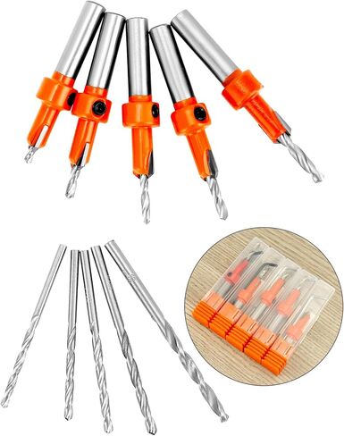 QWORK Wood Countersink Drill Bit Set, 5 Pcs Counter Sinker Drill Bit and 5Pcs Extra Pilot Drill Bit, 5/16" Round Shank, Replaceable Drill Bits and Wrenches in Saudi Arabia