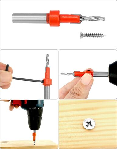 QWORK Wood Countersink Drill Bit Set, 5 Pcs Counter Sinker Drill Bit and 5Pcs Extra Pilot Drill Bit, 5/16" Round Shank, Replaceable Drill Bits and Wrenches in Saudi Arabia