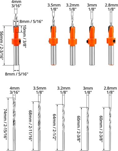 QWORK Wood Countersink Drill Bit Set, 5 Pcs Counter Sinker Drill Bit and 5Pcs Extra Pilot Drill Bit, 5/16" Round Shank, Replaceable Drill Bits and Wrenches in Saudi Arabia