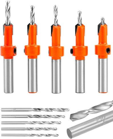 QWORK Wood Countersink Drill Bit Set, 5 Pcs Counter Sinker Drill Bit and 5Pcs Extra Pilot Drill Bit, 5/16" Round Shank, Replaceable Drill Bits and Wrenches in Saudi Arabia