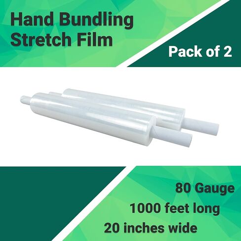 IDL Packaging 20" x 1000' Hand Stretch Wrap Roll of 80 Gauge with Extended Cardboard Handles (1 Roll) - Extra Sticky Clear Plastic Wrap Film - Pallet Wrap Stretch Film for Packing, Shipping & Moving in Saudi Arabia