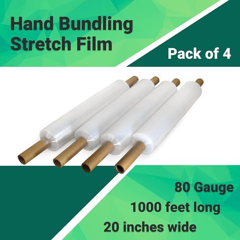 IDL Packaging 20" x 1000' Hand Stretch Wrap Roll of 80 Gauge with Extended Cardboard Handles (1 Roll) - Extra Sticky Clear Plastic Wrap Film - Pallet Wrap Stretch Film for Packing, Shipping & Moving in Saudi Arabia