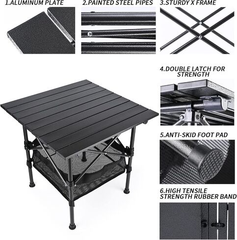 VOOVY Portable Camping Folding Table, Outdoor Picnic Table Aluminum Roll-Up Table with Easy Carrying Bag for Indoor,Outdoor,Camping, Beach,Backyard, BBQ, Party, Patio, Picnic in Saudi Arabia