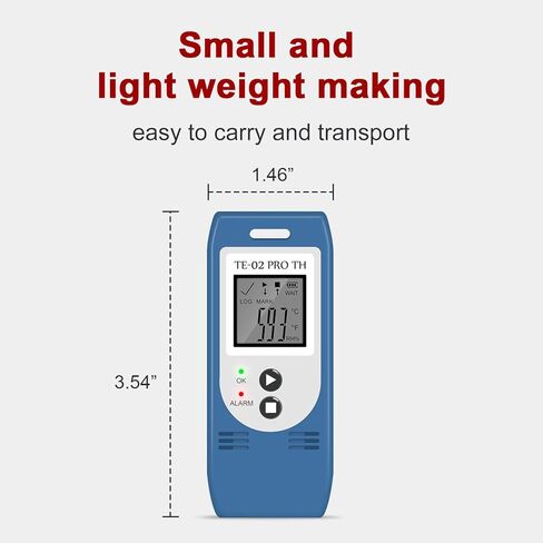 مسجل بيانات درجة الحرارة والرطوبة من Aprvtio TE-02PRO-H، مسجل درجة حرارة USB متعدد الاستخدام مع 32000 قراءة، ثلاجة لقاح، تقارير PDF وCSV التلقائية، مؤشر تنبيه LED، معتمد للمعايرة in Kuwait