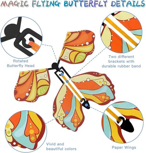 30 قطعة من ألعاب الفراشة الطائرة السحرية من Scettar بشريط مطاطي يعمل على شكل فراشة لتزيين الإشارة المرجعية الملونة وهدية مفاجأة لبطاقة التهنئة in Kuwait