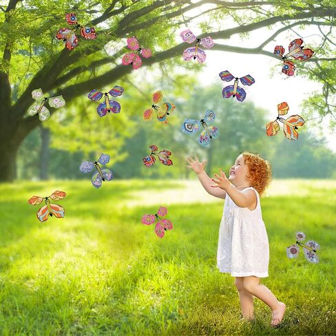 30 قطعة من ألعاب الفراشة الطائرة السحرية من Scettar بشريط مطاطي يعمل على شكل فراشة لتزيين الإشارة المرجعية الملونة وهدية مفاجأة لبطاقة التهنئة in Kuwait