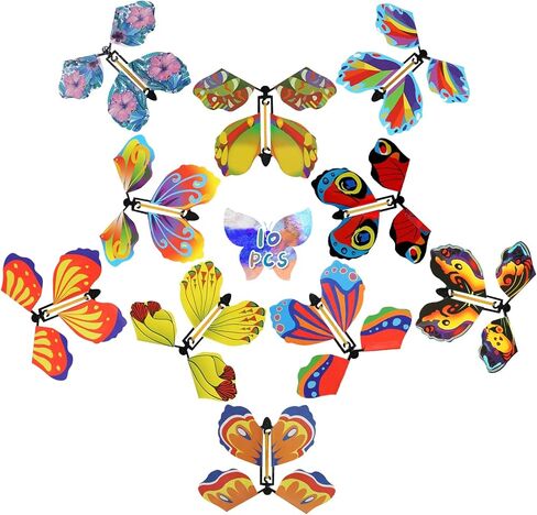 10 قطع من ألعاب الفراشة الطائرة السحرية الجنية من Scettar بشريط مطاطي يعمل على شكل فراشة لتزيين الإشارة المرجعية الملونة وهدية مفاجأة لبطاقات التهنئة in Kuwait