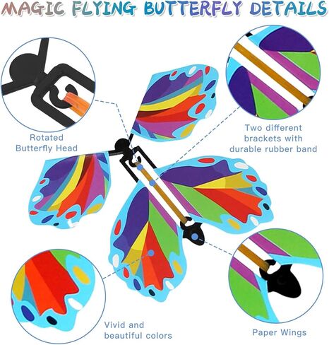 10 قطع من ألعاب الفراشة الطائرة السحرية الجنية من Scettar بشريط مطاطي يعمل على شكل فراشة لتزيين الإشارة المرجعية الملونة وهدية مفاجأة لبطاقات التهنئة in Kuwait