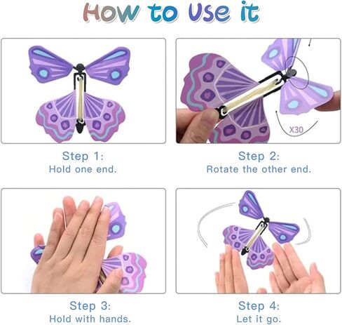 10 قطع من ألعاب الفراشة الطائرة السحرية الجنية من Scettar بشريط مطاطي يعمل على شكل فراشة لتزيين الإشارة المرجعية الملونة وهدية مفاجأة لبطاقات التهنئة in Kuwait