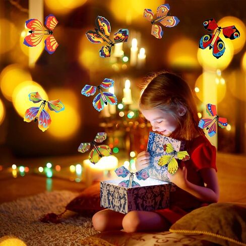 10 قطع من ألعاب الفراشة الطائرة السحرية الجنية من Scettar بشريط مطاطي يعمل على شكل فراشة لتزيين الإشارة المرجعية الملونة وهدية مفاجأة لبطاقات التهنئة in Kuwait