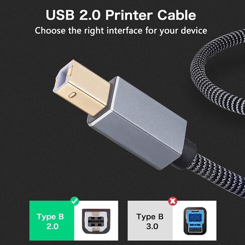 Nanxudyj Printer Cable 3ft,USB Printer Cable Braid USB 2.0 Type A Male to B Male Cable Scanner Cord High Speed Printer Cable Compatible with HP,Canon, Dell, Epson, Lexmark, Xerox, Samsung and More in Saudi Arabia