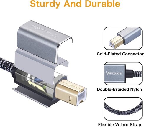 Nanxudyj Printer Cable 3ft,USB Printer Cable Braid USB 2.0 Type A Male to B Male Cable Scanner Cord High Speed Printer Cable Compatible with HP,Canon, Dell, Epson, Lexmark, Xerox, Samsung and More in Saudi Arabia