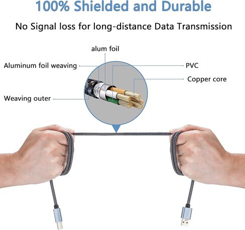 Nanxudyj Printer Cable 3ft,USB Printer Cable Braid USB 2.0 Type A Male to B Male Cable Scanner Cord High Speed Printer Cable Compatible with HP,Canon, Dell, Epson, Lexmark, Xerox, Samsung and More in Saudi Arabia