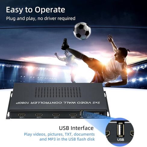 وحدة تحكم حائط فيديو Mcbazel HDMI 2x2، معالج صور فيديو HDMI 1080P@60HZ يدعم ربط الشاشة 8 أوضاع عرض - 4x1، 3x1، 2x1، 2x2، 1x4، 1x3، 1x2، 1x1 in Kuwait