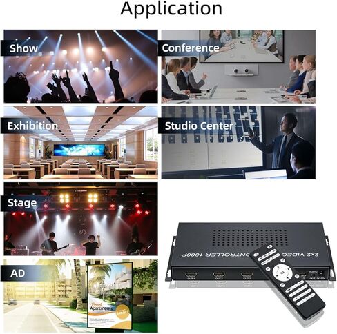 وحدة تحكم حائط فيديو Mcbazel HDMI 2x2، معالج صور فيديو HDMI 1080P@60HZ يدعم ربط الشاشة 8 أوضاع عرض - 4x1، 3x1، 2x1، 2x2، 1x4، 1x3، 1x2، 1x1 in Kuwait