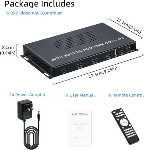وحدة تحكم حائط فيديو Mcbazel HDMI 2x2، معالج صور فيديو HDMI 1080P@60HZ يدعم ربط الشاشة 8 أوضاع عرض - 4x1، 3x1، 2x1، 2x2، 1x4، 1x3، 1x2، 1x1 in Kuwait