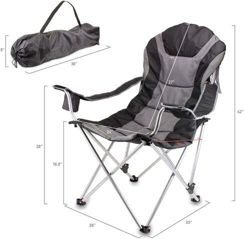 PICNIC TIME NCAA Reclining Camp Chair, One Size, Black with Gray Accents in Saudi Arabia