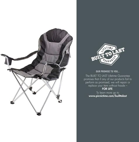 PICNIC TIME NCAA Reclining Camp Chair, One Size, Black with Gray Accents in Saudi Arabia