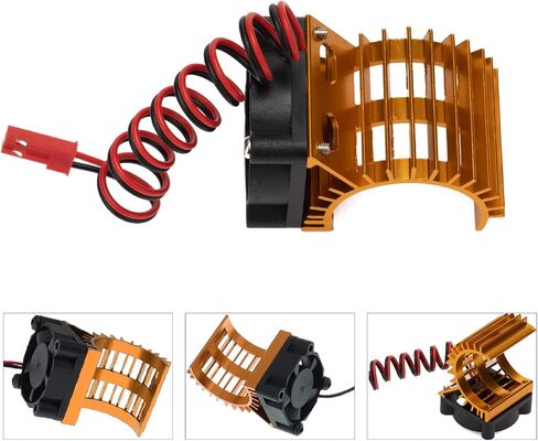Treehobby سبائك الألومنيوم بالوعة الحرارة محرك مروحة تبريد بالوعة الحرارة مع مروحة تبريد متوافقة مع 1/10 1/16HSP WLtoys Traxxas Axial SCX10 TAMIYA RC Car 380 390 جزء ترقية محرك بدون فرشاة (ذهبي) in Saudi Arabia