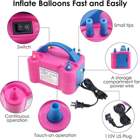 YaeKoo 600W AC Portable Electric Balloon Pump Air Blower Electric Balloon Inflator Dual Nozzle Inflator Blower for Balloon Column Stand for Christmas/Wedding/Party Decoration-110V US Plug in Saudi Arabia