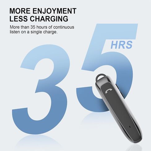 Bluetooth Headset, Wireless Bluetooth Earpiece with 35 Hours Talking Time, V5.2 Hands-Free Bluetooth Headset with Microphone IPX5 Waterproof Half In-ear Earpiece for Cell Phone iOS Android - Black in Saudi Arabia