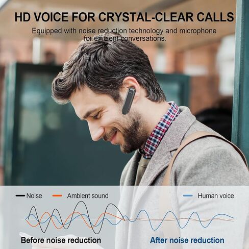 Bluetooth Headset, Wireless Bluetooth Earpiece with 35 Hours Talking Time, V5.2 Hands-Free Bluetooth Headset with Microphone IPX5 Waterproof Half In-ear Earpiece for Cell Phone iOS Android - Black in Saudi Arabia