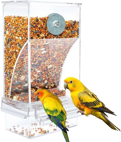 VERTUPET No Mess Bird Feeders Automatic Transparent Acrylic Food Container for Cage Automatic Parrot Feeder Seed Container Cage Accessories for Budgies Canary Cockatiel Finch in Saudi Arabia