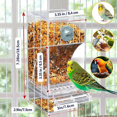 VERTUPET No Mess Bird Feeders Automatic Transparent Acrylic Food Container for Cage Automatic Parrot Feeder Seed Container Cage Accessories for Budgies Canary Cockatiel Finch in Saudi Arabia