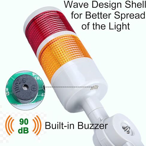 Industrial Signal Warning Light Led Signal Tower Stack Light Column Tower Andon Lamp with 180° Rotatable Base and Steady/Flash Light Switchable 2 Layers Red/Yellow (110-220V 90Db Buzzer) in Kuwait