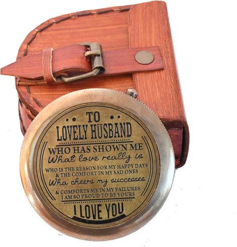 Engraved Compass, to My Husband I Love You, Brass Compass Engraved Gifts for Men, Bronze for Men, Romantic Gifts for Him/Her, Keepsake Gifts for Husband in Saudi Arabia