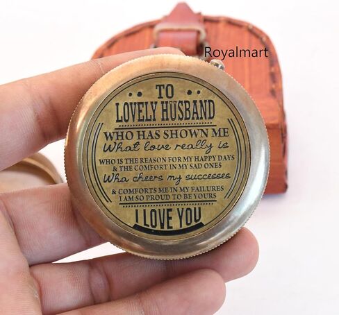 Engraved Compass, to My Husband I Love You, Brass Compass Engraved Gifts for Men, Bronze for Men, Romantic Gifts for Him/Her, Keepsake Gifts for Husband in Saudi Arabia