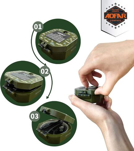 بوصلة عسكرية AOFAR AF-M2-B جيولوجية متعددة الوظائف - عدسات، فلورسنت، مقاومة للماء ومقاومة للاهتزاز للاستكشاف الجيولوجي، والصيد، والمشي لمسافات طويلة مع حقيبة وحزام in Kuwait