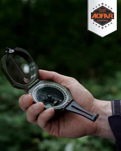 بوصلة عسكرية AOFAR AF-M2-B جيولوجية متعددة الوظائف - عدسات، فلورسنت، مقاومة للماء ومقاومة للاهتزاز للاستكشاف الجيولوجي، والصيد، والمشي لمسافات طويلة مع حقيبة وحزام in Kuwait