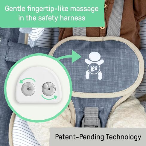 مقعد Ingenuity Happy Belly Rock-to-Bounce، موسيقى، اهتزاز، بار ألعاب قابل للفصل، لعبة حمار وحشي قطيفة، للأعمار من 0 إلى 6 أشهر، أزرق - شامبراي in Kuwait