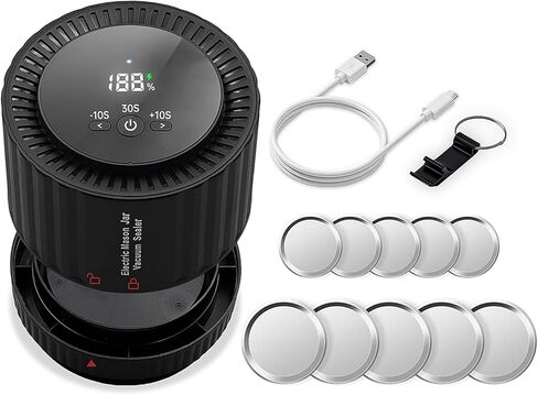 مجموعة سدادة مكنسة ماسون، سدادة مكنسة كهربائية مع أغطية ماسون واسعة ومنتظمة للفم، آلة إغلاق مفرغة لتخزين الطعام أو التخمير (أسود) in Kuwait