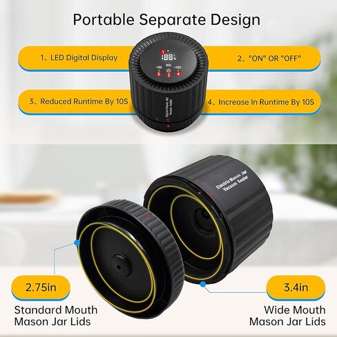 مجموعة سدادة مكنسة ماسون، سدادة مكنسة كهربائية مع أغطية ماسون واسعة ومنتظمة للفم، آلة إغلاق مفرغة لتخزين الطعام أو التخمير (أسود) in Kuwait