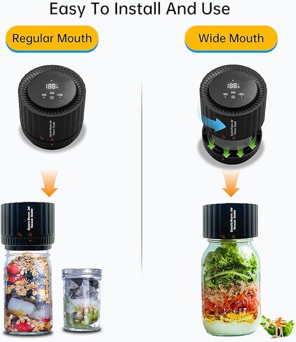مجموعة سدادة مكنسة ماسون، سدادة مكنسة كهربائية مع أغطية ماسون واسعة ومنتظمة للفم، آلة إغلاق مفرغة لتخزين الطعام أو التخمير (أسود) in Kuwait
