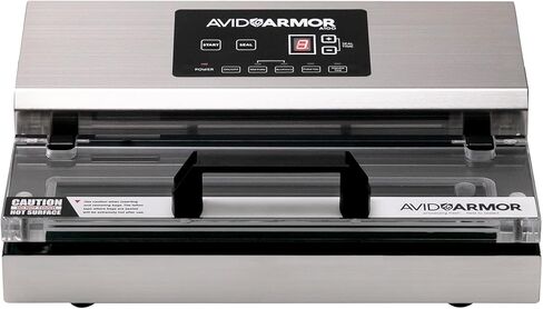 ماكينة سد الفراغات من Avid Armor - هيكل من الفولاذ المقاوم للصدأ A100، غطاء شفاف، مضخة مكبس مزدوجة تجارية عالية التحمل 12 شريط إغلاق عريض مدمج في مروحة تبريد تتضمن 30 كيسًا مقطوعًا مسبقًا وخرطومًا ملحقًا in Kuwait