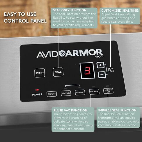 ماكينة سد الفراغات من Avid Armor - هيكل من الفولاذ المقاوم للصدأ A100، غطاء شفاف، مضخة مكبس مزدوجة تجارية عالية التحمل 12 شريط إغلاق عريض مدمج في مروحة تبريد تتضمن 30 كيسًا مقطوعًا مسبقًا وخرطومًا ملحقًا in Kuwait