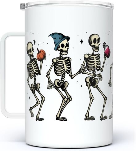 Dancing Skeleton Halloween Fall Autumn Season Travel Tumbler Coffee Mug with Lid, Spooky Pumpkin Potion Cup (12oz) in Saudi Arabia
