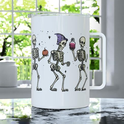 Dancing Skeleton Halloween Fall Autumn Season Travel Tumbler Coffee Mug with Lid, Spooky Pumpkin Potion Cup (12oz) in Saudi Arabia