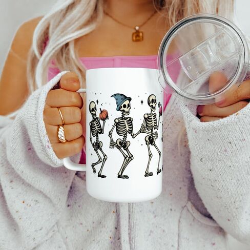 Dancing Skeleton Halloween Fall Autumn Season Travel Tumbler Coffee Mug with Lid, Spooky Pumpkin Potion Cup (12oz) in Saudi Arabia