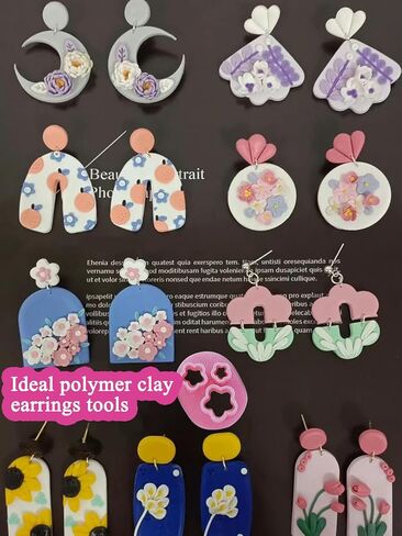 Polymer Clay Cutters for Earring Gorvalin 6Pcs Mini Flower Clay Cutters for Clay Jewelry Making 3D Flower Butterfly Leaf Micro Clay Cutter Tools for Polymer Clay Jewelry DIY in Kuwait