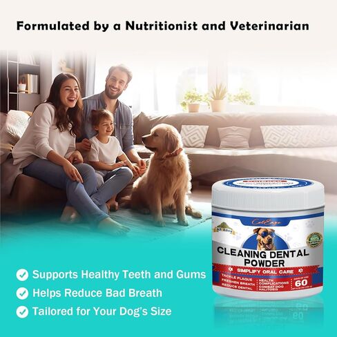 مسحوق العناية بأسنان الكلاب - مزيل البلاك من كوليز للأسنان، يتميز بمسحوق تنظيف الأسنان العشبي ومعطر أنفاس الكلاب للحصول على فم مثالي وصحة أسنان ولثة مشرقة. (30 يومًا لكلاب) in Kuwait